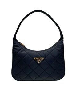Prada Contenitore Maniglia Tessutu Quilted Shoulder Bag Black For Women 9.1 in / 23 cm