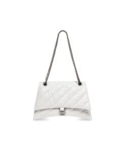 Balenciaga Crush Medium Chain Bag Quilted In Optic White For Women 12.2in/31cm 716393210J09001