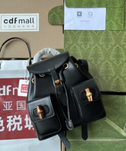 Gucci Bamboo Small Backpack Black For Women, Women's Bags 8.6in/22cm GG 702101 UZY0T 1000