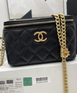 Chanel Small Vanity Case Black With Gold Zipper For Women, Women's Bags 5.9in/15cm