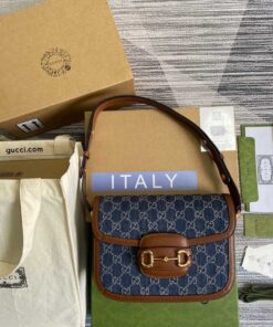 Gucci Horsebit 1955 Shoulder Bag Blue And Ivory For Women, Women's Bags 9.8in/25cm GG