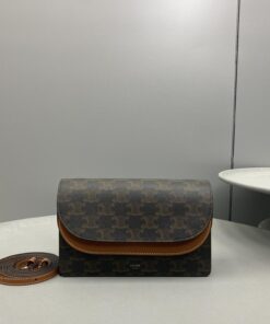 Celine Wallet On Strap In Triomphe Canvas Brown For Women 8in/20cm 10D852CG9.04LU