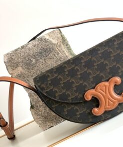 Celine Besace In Triomphe Canvas Bag Brown For Women 9in/23cm