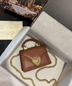 Dolce Gabbana Small Devotion Bag In Plain Brown For Women 7.5in/19cm DG