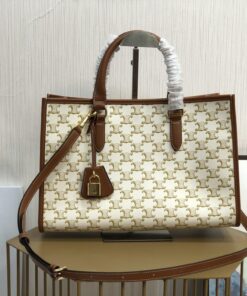 Celine Mini Horizontal Cabas In Triomphe Canvas White For Women 14in/35cm 199742BZJ.01BC