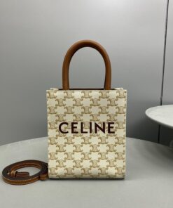 Celine Mini Vertical Cabas In Triomphe Canvas White For Women 7.2in/18cm 194372BZK.01BC