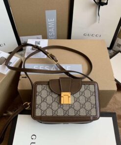 GG Mini Bag With Clasp Closure Beige/Ebony GG Supreme Canvas For Women 7.1in/18cm GG 614368 92TCG 8563