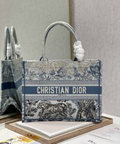 Christian Dior Medium Dior Book Tote Blue Toile de Jouy Reverse Embroidery Blue For Women 36cm CD M1296ZRGO_M928