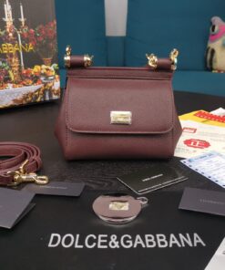 Dolce Gabbana Small Sicily Bag In Dauphine Burgundy For Women 7.5in/19cm DG