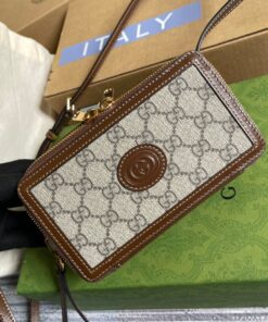 Gucci Mini Bag With Interlocking G Beige And Ebony GG Supreme Canvas And Brown For Women 9in/23cm GG