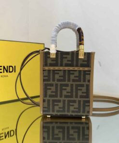 Fendi Sunshine Shopper Brown FF Fabric Mini Bag For Woman 13cm/5in