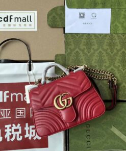 Gucci GG Marmont Mini Top Handle Bag Red For Women, Women's Bags 8.3in/21cm GG