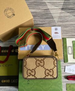 Gucci Jumbo GG Mini Bag Camel And Ebony Jumbo GG Canvas For Women 8.9in/22.5cm GG 696075 UKMDG 2570