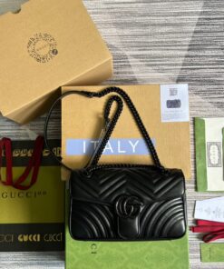 Gucci Marmont Small Matelasse Shoulder Bag Black For Women, Women's Bags 10in/25cm GG