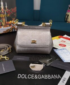 Dolce Gabbana Small Sicily Bag In Dauphine Silver For Women 7.5in/19cm DG