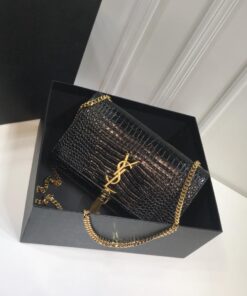 Saint Laurent Kate Medium Chain Bag With Tassel In Embossed Crocodile Black For Women 9.4in/24cm YSL 354119DND0J1000