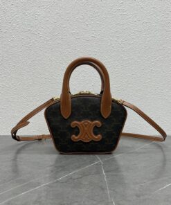 Celine Mini Bowling Bag In Triomphe Canvas Tan For Women 8in/20cm 110462EKX.04LU