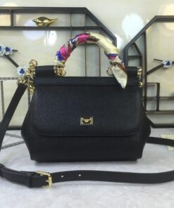 Dolce Gabbana Medium Sicily Handbag In Dauphine Black For Women 10.2in/26cm DG BB4347A100180999