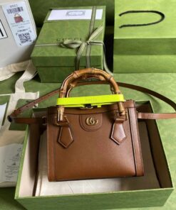 Gucci Diana Mini Tote Bag Brown For Women 8in/20cm GG 702732 U3ZDT 2185