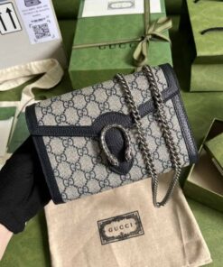 Gucci Dionysus GG Chain Wallet Beige And Blue Supreme Canvas For Women 8in/20cm 401231 K9GSN 4075
