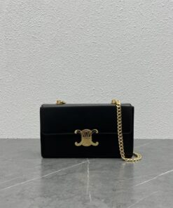 Celine Chain Box Triomphe Bag Black For Women 9in/22cm 110803BF4.38NO