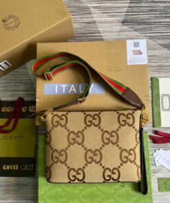 Gucci Jumbo GG Messenger Bag Camel And Ebony Jumbo GG Canvas For Women 9.6in/24.5cm GG 703468 92THF 1000