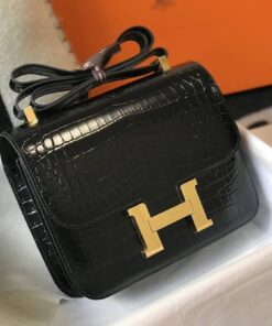 Hermes Constance 23 Pattern Crocodile Black For Women, Women's Handbags, Shoulder Bag 9in/23cm