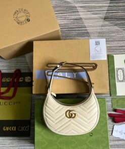 Gucci Marmont Half Moon Shaped Mini Bag White For Women, Women's Bags 8.5in/22cm GG 699514 DTDHT 9022