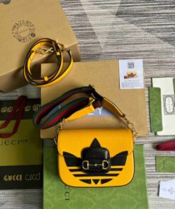 Gucci x Adidas Horsebit 1955 Mini Bag Yellow For Women, Women's Bags 8.1in/21cm GG 658574 U3ZDG 7775