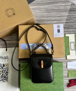 Gucci Bamboo Mini Handbag Black For Women, Women's Bags 6.2in/16cm GG 702106 UZY0T 1000