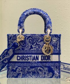 Christian Dior Medium Lady D-Lite Bag Blue For Women 24cm/9.5in CD M0565OROC_M808
