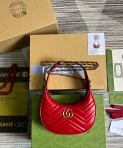 Gucci Marmont Half Moon Shaped Mini Bag Red For Women, Women's Bags 8.5in/22cm GG
