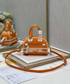 Christian Dior Mini Vibe Zip Bowling Bag Orange For Women 17cm CD