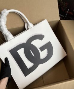Dolce Gabbana Small DG Daily Shopper With DG Logo Print White For Women 14.6in/37cm DG