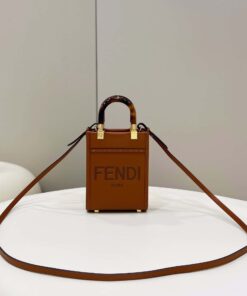 Fendi Sunshine Shopper Brown Mini Bag For Woman 13cm/5in