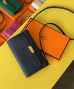 Hermes Kelly Wallet To Go Woc Epsom Blue For Women, Women's Wallet 8.3in/21cm