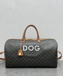 Celine Large Voyage Bag In Triomphe Canvas With Dog Print Tan For Women 20in/50cm
