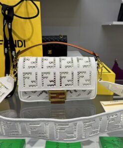 Fendi Baguette White with Embroidery Small Bag For Woman 21cm/8in