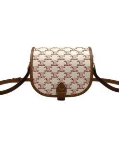 Celine Folco Bag In Triomphe Canvas With Celine Print Pink And White For Women 7in/18.5cm