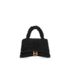 Balenciaga Furry Hourglass Small Handbag With Strap In Black For Women 9.4in/24cm 676365210FU1000