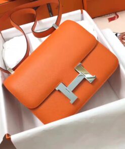 Hermes Constance 19 Orange Silver Hardware For Women