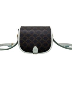Celine Medium Folco Bag In Triomphe Canvas With Celine Print Black And White For Women 7in/18.5cm