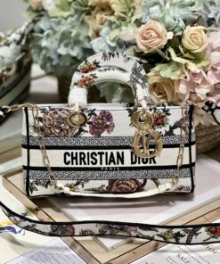 Dior Medium Lady D-Joy Bag White/Black For Women 10in/26cm