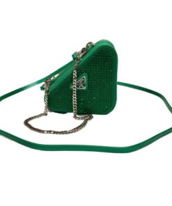 Prada Saffiano Mini Pouch With Sparkling Stone In Green For Women 5.9in/ 15cm