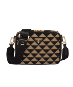 Prada Symbole Embroidered Fabric Bag In Beige For Women 8.6 in/ 22 cm 2VH069_2FKL_F0Y30_V_MOF