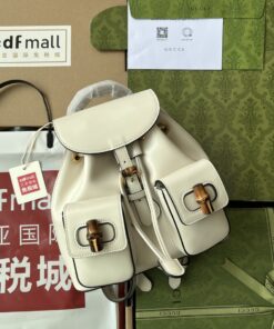 Gucci Bamboo Small Backpack White For Women, Women's Bags 8.6in/22cm GG 702101 UZY0T 9022