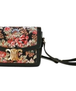 Celine Teen Triomphe Bag In Floral Jacquard Black/Brown For Women 7in/18.5cm