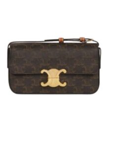 Celine Triomphe Shoulder Bag In Canvas Brown/ Light Yellow/White For Women 8in/20cm 194142CUZ.04LU