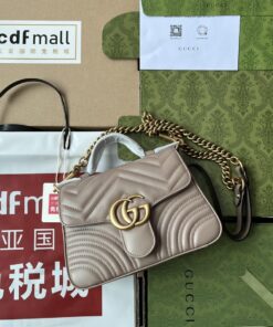 Gucci GG Marmont Mini Top Handle Bag Nude For Women, Women's Bags 8.3in/21cm GG