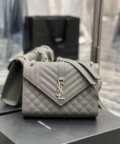 Saint Laurent Envelope Medium Chain Bag Dark Grey For Women, Women's Bags 9.4in/24cm YSL